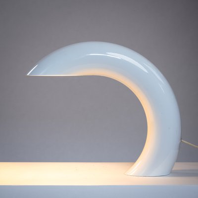 Arc Shaped White Aluminium Table Lamp by Georges Frydman
