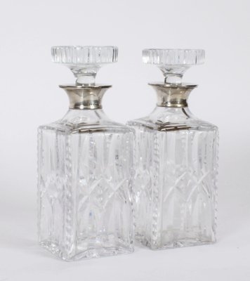 Vintage Cut Crystal Glass Silver Mounted Decanters, London, 1966 