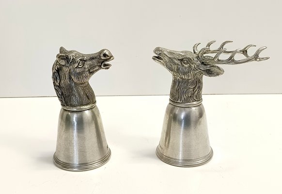 Italian Silver Pewter Elk Head Stirrup Cup, 1970s for sale