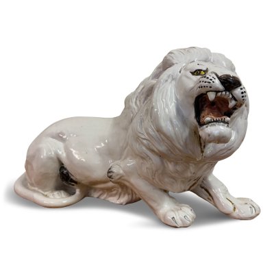 Vintage Italian Glazed Ceramic Lion, 1970s for sale at Pamono
