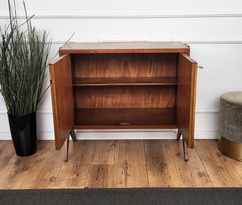 Mid Century Modern Italian Walnut and Brass Dry Bar Cabinet 1960s