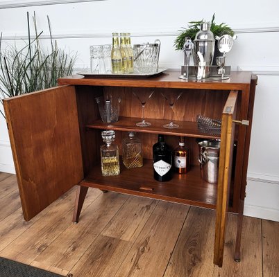 Mid Century Modern Italian Walnut and Brass Dry Bar Cabinet 1960s for sale at Pamono