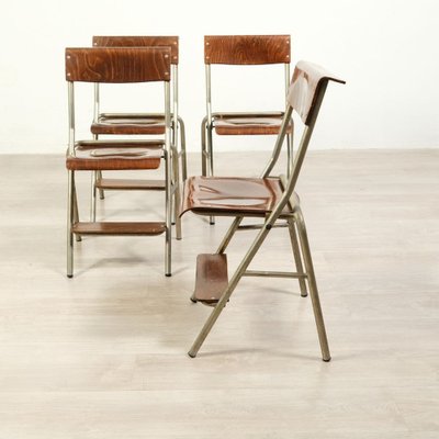 Set of 4 Vintage Wooden Kneeling Chairs 60s and 70s Design Folding Seat Set of 4 for sale at Pamono
