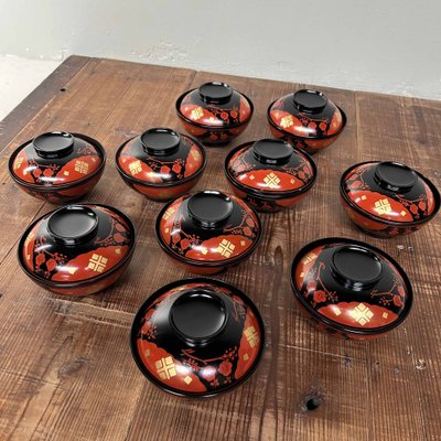 Shōwa Period Wajima-Nuri Owan Serving Bowls, Japan, 1975