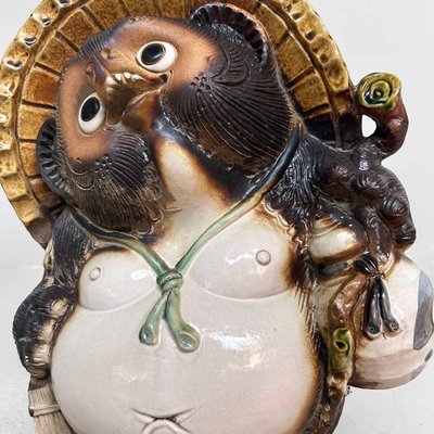 Estatua Tanuki Tanuki decorativa de cerámica Shigaraki, años 80 en