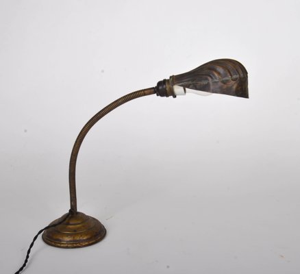 Art Deco Articulated Brass Gooseneck Desk Lamp, 1920s for sale at