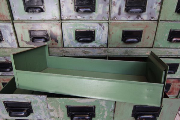 Vintage Industrial Metal Drawer Cabinet, 1920s for sale at Pamono