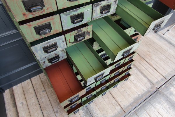 Vintage Industrial Metal Drawer Cabinet, 1920s for sale at Pamono