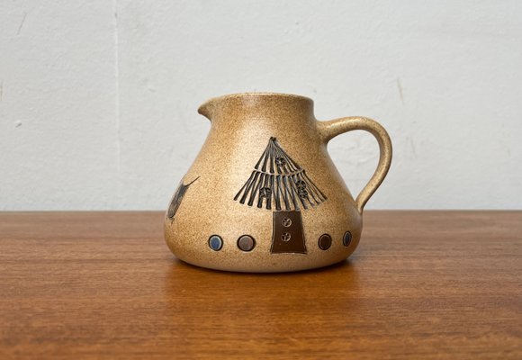 Mid-Century German Studio Pottery Jug with Owl Design from Heinz