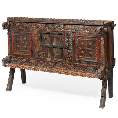 Blue Painted Teak Chest From Gujarat - 1920 Blue Painted Teak Chest From Gujarat - 1920