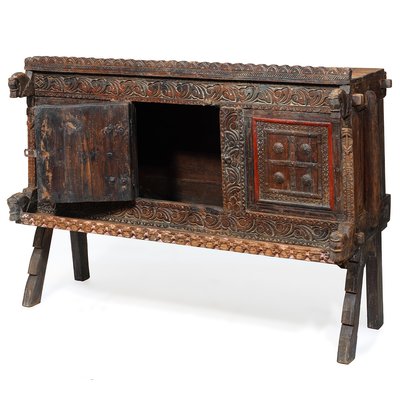 Blue Painted Teak Chest From Gujarat - 1920 Blue Painted Teak Chest From Gujarat - 1920