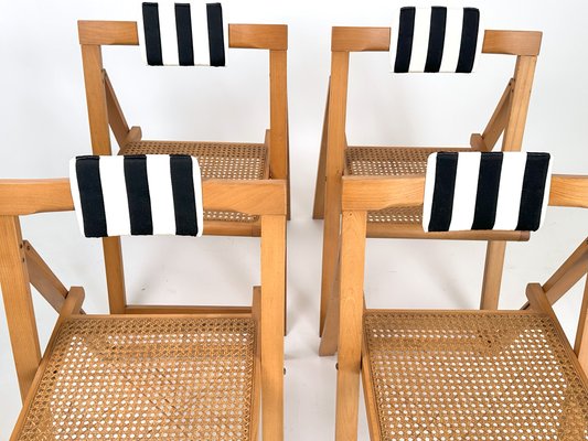 Vintage Wooden Folding Chairs with Cushion, 1970s, Set of 4