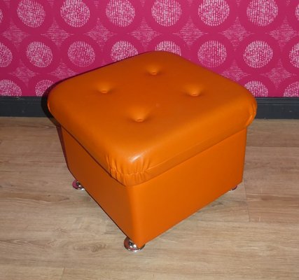 Orange Leatherette Stool, 1970s for sale at Pamono
