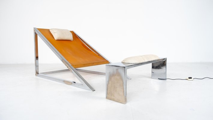 Mid-Century Modern Mies Lounge Chair with Ottoman attributed to