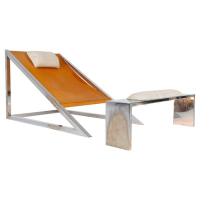 Mid-Century Modern Mies Lounge Chair with Ottoman attributed to