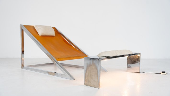 Mid-Century Modern Mies Lounge Chair with Ottoman attributed to