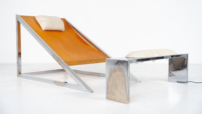 Mid-Century Modern Mies Lounge Chair with Ottoman attributed to
