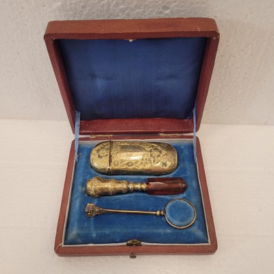 Napoleon III Pipe/Tobacco Set in Gilt Brass, France, 19th Century, Set of 4  for sale at Pamono