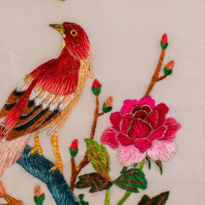 Vintage Korean Embroidered Panel in Silk Cotton, 1930s for Vintage Korean Embroidered Panel in Silk Cotton, 1930s for