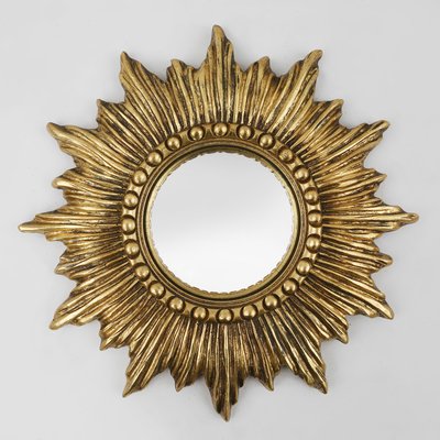 Gold Sunburst Mirror in Resin with Convex Mirror, France