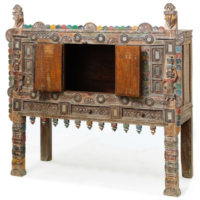 Vintage Painted Teak Shelf From Gujarat - Ca 1930 Vintage Painted Teak Shelf From Gujarat - Ca 1930