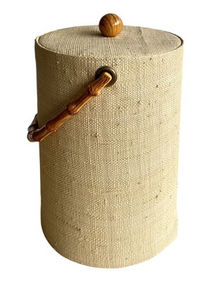 Vintage American Cane Woven Ice Bucket with Bamboo Handles, 1960s