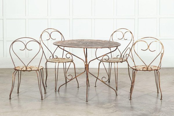 Large French Bistro Table Chairs Patio Set 1940s Set of 5 for sale at Pamono