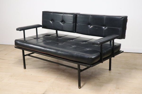 Vintage Daybed Bank Sofa aus Metall Kunstleder 1950er bei Pamono kaufen