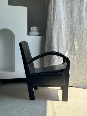 Small Asian Armchair in Black Upcycled Wooden Slats for sale at Pamono