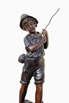 bronze boy with fishing pole Children's Statue for Kids Traditional style Bronze Children Fishing Statues |