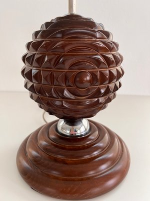 Mid-Century Sculptural Italian Table Lamp in Nutwood, 1960s Mid-Century Sculptural Italian Table Lamp in Nutwood, 1960s