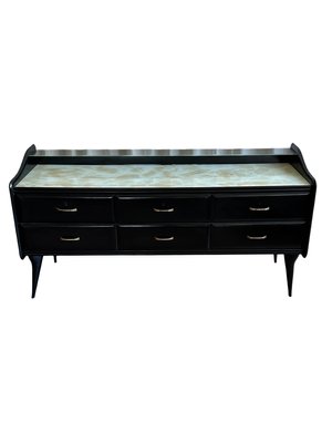 black dresser with white marble top Black Dresser with Brass Handles White Marble Top Front Door Swings Op –  Fickle International Antiques main image 1