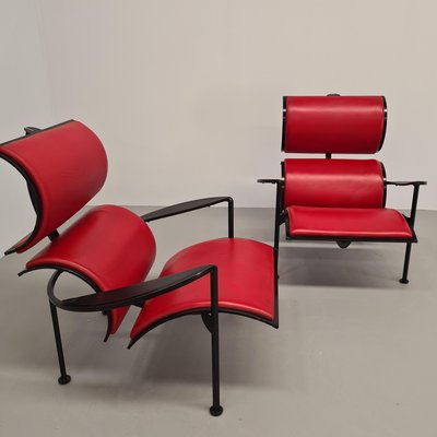 Rote Ledersessel Set von Carlo Forcolini für Alias, 1986 bei Pamono kaufen