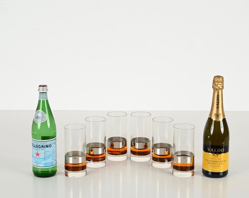 Glasses in Tortoiseshell Acrylic Glass and Chrome from Christian Dior,  Italy, 1970s, Dior, Set of 6 for sale at Pamono