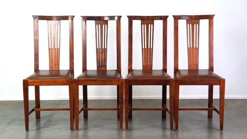 Art Nouveau Sheep Leather Dining Chairs, Set of for sale at Pamono