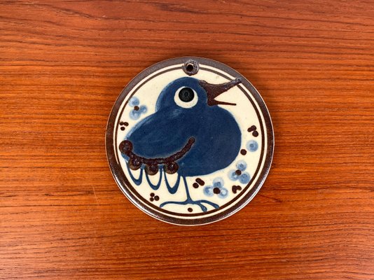 Mid-Century Danish Studio Pottery Wall Plate with Bird Design by