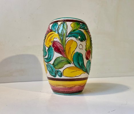 Vintage Italian Hand Glazed Majolica Vase with Rooster, 1960s for