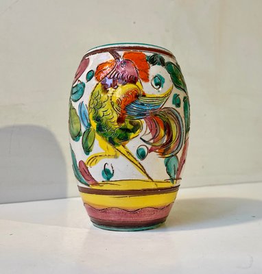 Vintage Italian Hand Glazed Majolica Vase with Rooster, 1960s for