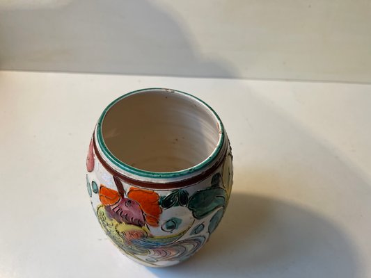 Vintage Italian Hand Glazed Majolica Vase with Rooster, 1960s for