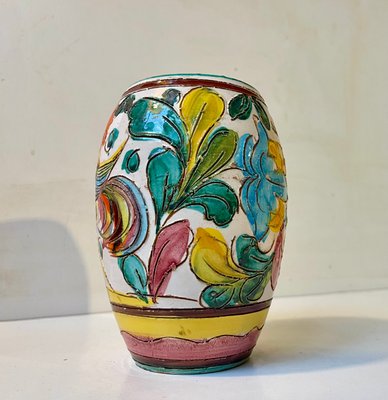 Vintage Italian Hand Glazed Majolica Vase with Rooster, 1960s for