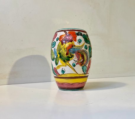 Vintage Italian Hand Glazed Majolica Vase with Rooster, 1960s for