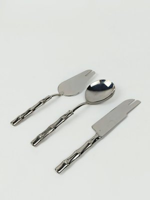 Vintage Dessert Cutlery in Silver-Plated Faux Bamboo, Italy, 1960s