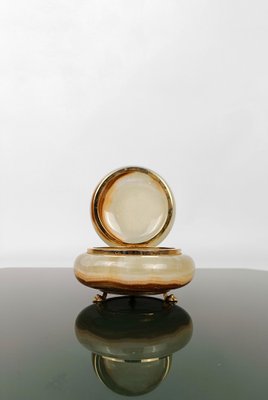 Boîte Ronde Forme Boule - Marqueterie D'Os Sur Laiton - Objet Déco Vintage Occasion