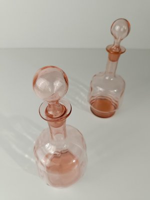 Italian Peach Pink Decanters Bottles in Handblown Glass, 1930s