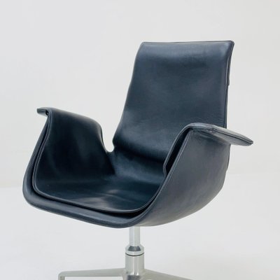 Bird Low Tulip Black Leather Chair by Fabricius and Kastholm