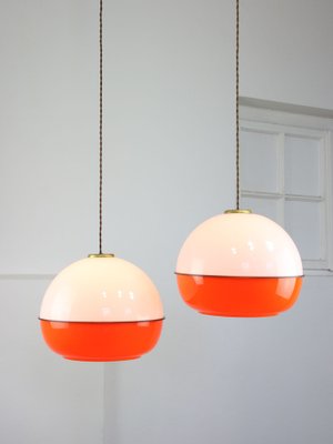 Italian Space Age Orange Acrylic Glass and Brass Pendant Lamp