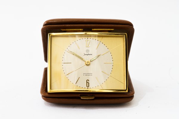 Junghans 置き時計 Travel Leather Alarm Clock from Junghans, 1960s for sale at Pamono