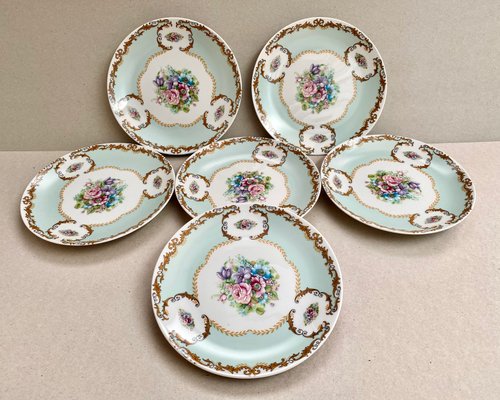 Vintage Bavarian Porcelain Floral Decor Dessert Snack Plates from Seltmann  Weiden, 1960s, Set of