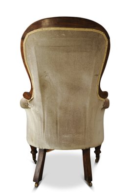 Victorian Walnut Velvet Scroll Arm Button Back Library Armchair