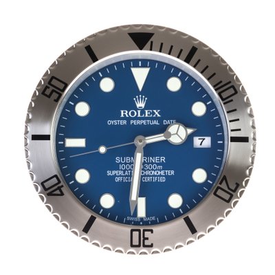 Oyster Perpetual Silver Blue Submariner Wall Clock from Rolex for sale at Pamono